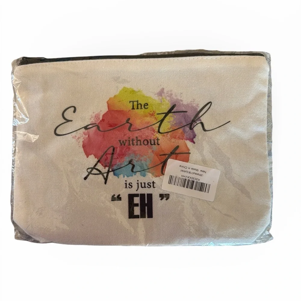 NWT Multi Use Reusable Art Quote Zipper Bag, Art Canvas